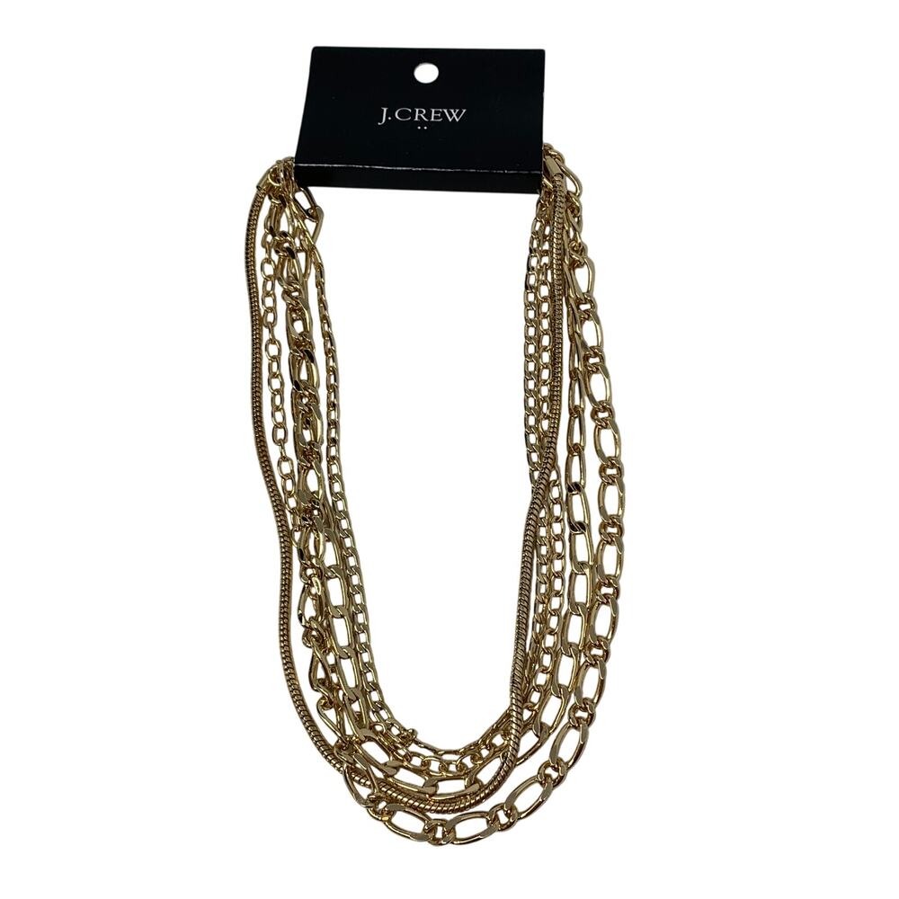 J.Crew Factory Mixed Chain Four Layer Necklace Gold Tone Metal NEW